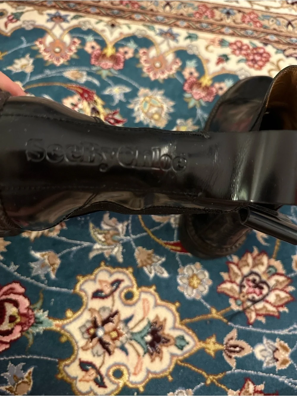 See By Chloé Mallory Glossed Leather Chelsea Ankle Boots Black 38.5 - Picture 9 of 11